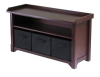 Winsome Verona Storage Bench, Walnut with Black Baskets Winsome Verona Storage Bench, Walnut with Black Baskets
