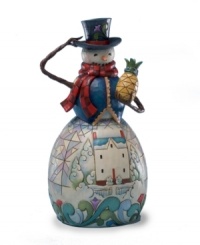 Collectors will adore this Snowman figurine with its signature Jim Shore details that evoke America of a bygone era. History buffs will appreciate the use of the pineapple, a holiday motif first popularized in Colonial Williamsburg. Collectors will adore this Snowman figurine with its signature Jim Shore details that evoke America of a bygone era. History buffs will appreciate the use of the pineapple, a holiday motif first popularized in Colonial Williamsburg.