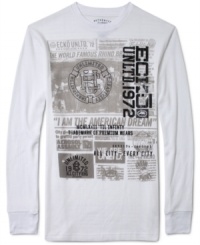 Stop the presses and check out the headlines with this graphic long sleeve thermal t-shirt by Ecko Unltd. Stop the presses and check out the headlines with this graphic long sleeve thermal t-shirt by Ecko Unltd.