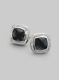 From the Albion Collection. A dramatic center of faceted black onyx, surrounded by pavé diamonds set in sterling silver. Diamonds, 0.49 tcw Black onyx Sterling silver About ½ square Post back Imported From the Albion Collection. A dramatic center of faceted black onyx, surrounded by pavé diamonds set in sterling silver. Diamonds, 0.49 tcw Black onyx Sterling silver About ½ square Post back Imported