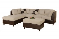 Bobkona Hungtinton Microfiber/Faux Leather 3-Piece Sectional Sofa Set, Mushroom