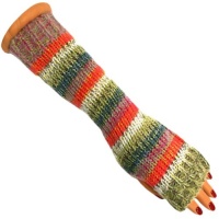 Bright Multi Colored Knit Boho Striped Arm Warmers Bright Multi Colored Knit Boho Striped Arm Warmers