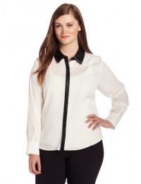 Calvin Klein Women's Plus-Size Blouse with Faux Leather Placket