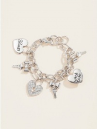 GUESS Women's Key and Heart Charm Bracelet, SILVER GUESS Women's Key and Heart Charm Bracelet, SILVER
