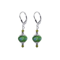 SCER055 Sterling Silver Emerald Green 10mm Donut Shape Millefiori Glass Bead Crystal Earrings Made with Swarovski Elements SCER055 Sterling Silver Emerald Green 10mm Donut Shape Millefiori Glass Bead Crystal Earrings Made with Swarovski Elements