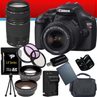 Canon EOS Rebel T3 12.2 MP CMOS Digital SLR with 18-55mm IS II Lens (Black) + Canon EF 75-300mm f/4-5.6 III Telephoto Zoom Lens + 58mm 2x Telephoto lens + 58mm Wide Angle Lens (4 Lens Kit!!!) W/32GB SDHC Memory + Extra LPE10 Battery/Charger + 3 Piece Filt Canon EOS Rebel T3 12.2 MP CMOS Digital SLR with 18-55mm IS II Lens (Black) + Canon EF 75-300mm f/4-5.6 III Telephoto Zoom Lens + 58mm 2x Telephoto lens + 58mm Wide Angle Lens (4 Lens Kit!!!) W/32GB SDHC Memory + Extra LPE10 Battery/Charger + 3 Piece Filt
