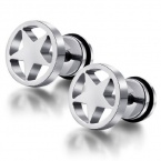 U2U New a Pair of Stainless Steel Silver Circle Five-pointed Star Earrings