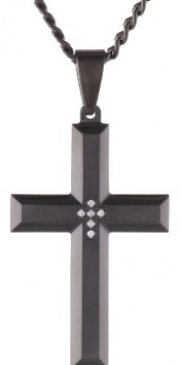 Men's 0.05 Ctw Stainless Steel Cross Pendant Necklace, 24 Men's 0.05 Ctw Stainless Steel Cross Pendant Necklace, 24