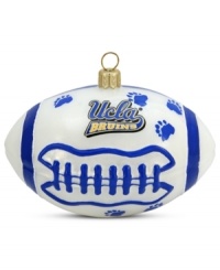 Team and Christmas spirit go hand in hand with the UCLA football ornament. Hand-painted glass is something students, alum and fans will cheer. Team and Christmas spirit go hand in hand with the UCLA football ornament. Hand-painted glass is something students, alum and fans will cheer.