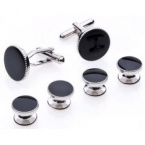 Cufflinks and Studs Set for Tuxedo - Formal Black with Shiny Silver Trimming by Men's Collections
