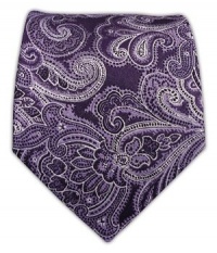 100% Silk Woven Eggplant Paisley Tie