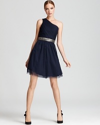A sparkling beaded waistband packs a glam punch on this revel-ready Max & Cleo dress, cut in a one-shoulder silhouette. A sparkling beaded waistband packs a glam punch on this revel-ready Max & Cleo dress, cut in a one-shoulder silhouette.