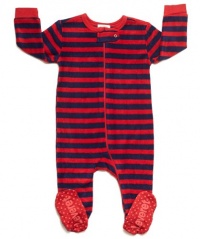 Leveret Footed Red & Navy Striped Fleece Pajama Sleeper (Size 6m-5t) Leveret Footed Red & Navy Striped Fleece Pajama Sleeper (Size 6m-5t)