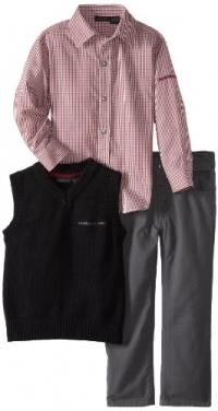Calvin Klein Boys 2-7 Vest With Check Shirt And Pants, Brown, 4 Calvin Klein Boys 2-7 Vest With Check Shirt And Pants, Brown, 4