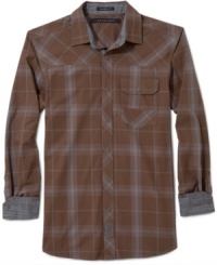 Sean John dresses up the down-home plaid with a tonal check, contrast cuffs, front yoke, and single button-flap pocket. Sean John dresses up the down-home plaid with a tonal check, contrast cuffs, front yoke, and single button-flap pocket.