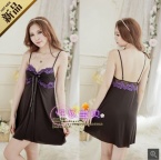 Unique Design v-neck condole belt nightgown sexy thong embroidered perspective sleep dress underwear