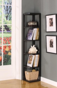 King's Brand BK08 Wood Wall Corner 5-Tier Bookshelf Case, Espresso Finish King's Brand BK08 Wood Wall Corner 5-Tier Bookshelf Case, Espresso Finish