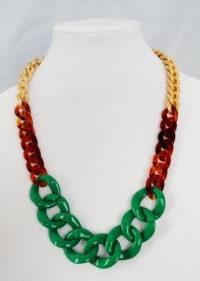 Gold Chunky Link Chain w/ Green and Tortoise Shell Links