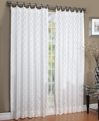 A simple latticework design is made exquisite in combination with a detailed jaquard weave upon this Tuxedo window panel from Regal. Its unique decorative metal grommet tab top makes hanging easy while putting fashion forward. A simple latticework design is made exquisite in combination with a detailed jaquard weave upon this Tuxedo window panel from Regal. Its unique decorative metal grommet tab top makes hanging easy while putting fashion forward.