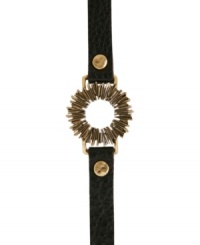 Let your wrist shine. Lucky Brand's Sunburst bracelet is made of mixed base metals and leather. Approximate length: 9-1/2 inches.