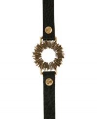 Let your wrist shine. Lucky Brand's Sunburst bracelet is made of mixed base metals and leather. Approximate length: 9-1/2 inches. Let your wrist shine. Lucky Brand's Sunburst bracelet is made of mixed base metals and leather. Approximate length: 9-1/2 inches.