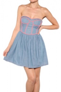 G2 Chic Women's Blue/Pink Sweetheart Denim Dress G2 Chic Women's Blue/Pink Sweetheart Denim Dress