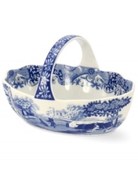 With a quaint country scene and the Imari Oriental border of Spode's Blue Italian dinnerware, this porcelain basket lends distinct old-world charm to traditional tables. With a quaint country scene and the Imari Oriental border of Spode's Blue Italian dinnerware, this porcelain basket lends distinct old-world charm to traditional tables.