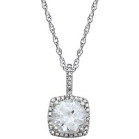 CleverEve 2014 Designer Series Halo-Styled Sterling Silver & .015 ct tw Diamond Pendant Necklace 18 w/ 7mm Synthesized Center Stone in Your Choice of Sapphire, Amethyst, Aquamarine, Citrine, Emerald, Pearl, Garnet, Opal, Peridot, Ruby, Blue Topaz, or Whi