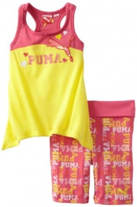 PUMA Girls 2-6X Printed Biker Short Set, Pink, 4