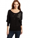 Karen Kane Women's Beaded Flower Banded Dolman Tee