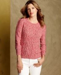 Tommy Hilfiger updates a classic crewneck sweater with thoughtful details like gathered shoulders and a heathered cable knit. Perfect for gifting -- to others or to yourself! Tommy Hilfiger updates a classic crewneck sweater with thoughtful details like gathered shoulders and a heathered cable knit. Perfect for gifting -- to others or to yourself!