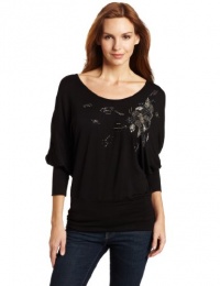 Karen Kane Women's Beaded Flower Banded Dolman Tee Karen Kane Women's Beaded Flower Banded Dolman Tee