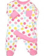 Offspring- Baby Girls Newborn Multi Dot Footie with Hat, Multi, Newborn