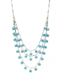 Fossil Necklace, 20 Silver-Tone Turquoise Bead Three-Row Necklace Fossil Necklace, 20 Silver-Tone Turquoise Bead Three-Row Necklace
