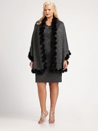 Wrap yourself in the glittering glamour of a sparkle knit ruana, opulently edged with scalloped fox fur trim.Wool/viscose/polyester; dyed shadow foxDry cleanMade in ItalyFur origin: Finland Wrap yourself in the glittering glamour of a sparkle knit ruana, opulently edged with scalloped fox fur trim.Wool/viscose/polyester; dyed shadow foxDry cleanMade in ItalyFur origin: Finland