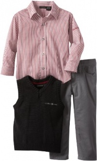 Calvin Klein Boys 2-7 Vest With Check Shirt And Pants, Maroon, 2T Calvin Klein Boys 2-7 Vest With Check Shirt And Pants, Maroon, 2T