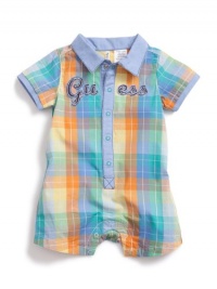 GUESS PLAID GUESS PLAID ROMPER, PLAID (0/3M) GUESS PLAID GUESS PLAID ROMPER, PLAID (0/3M)