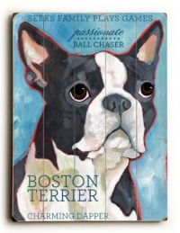 Boston Terrier by Artist Ursula Dodge 14x20 Planked Wood Sign Wall Decor Art Boston Terrier by Artist Ursula Dodge 14x20 Planked Wood Sign Wall Decor Art