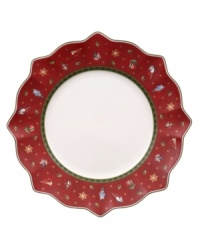 Play up the fun with the Toy's Delight dinner plates from Villeroy & Boch. Fine porcelain in a playfully ruffled shape is trimmed with intricate patterns, classic toys and festive decorations to create a magical holiday setting. Play up the fun with the Toy's Delight dinner plates from Villeroy & Boch. Fine porcelain in a playfully ruffled shape is trimmed with intricate patterns, classic toys and festive decorations to create a magical holiday setting.