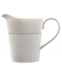 A graceful, classic shape makes this creamer the perfect complement to the Etoile covered sugar bowl. From innovative designer Monique Lhullier, it features a pearlescent border with glossy raised dots and a fine stitch-like pattern. A graceful, classic shape makes this creamer the perfect complement to the Etoile covered sugar bowl. From innovative designer Monique Lhullier, it features a pearlescent border with glossy raised dots and a fine stitch-like pattern.
