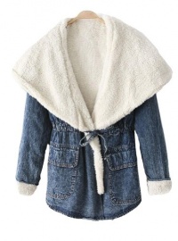 Blue Hooded Long Sleeve Drawstring Denim Outerwear Blue Hooded Long Sleeve Drawstring Denim Outerwear