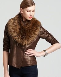 With a sleek metallic finish and a plush faux-fur collar, this Bagatelle jacket lends undeniable glamour to your every look. Layer the luxe piece over cocktail dresses for a sophisticated style mix. With a sleek metallic finish and a plush faux-fur collar, this Bagatelle jacket lends undeniable glamour to your every look. Layer the luxe piece over cocktail dresses for a sophisticated style mix.