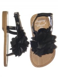 Infant Girl Patent Thong Sandals with Satin Puff Flower by Stepping Stones Hard Soles Infant Girl Patent Thong Sandals with Satin Puff Flower by Stepping Stones Hard Soles