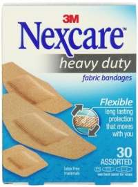 Nexcare Heavy Duty Flexible Fabric Bandages, Assorted Sizes, 30-Count Packages (Pack of 4)