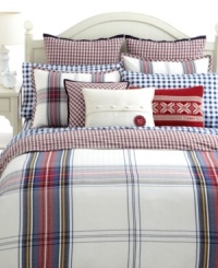 A navy blue and white Buffalo check print presents a smart complement made for this Tommy Hilfiger bedding collection. Alongside the red tartan print, these sheets offer the perfect color contrast. A navy blue and white Buffalo check print presents a smart complement made for this Tommy Hilfiger bedding collection. Alongside the red tartan print, these sheets offer the perfect color contrast.