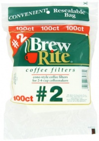 Brew Rite #2 Cone Coffee Filters, White Paper, 100-Count Bags (Pack of 8) Brew Rite #2 Cone Coffee Filters, White Paper, 100-Count Bags (Pack of 8)