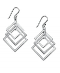 Triply chic. Unwritten's cut-out drop earrings feature three overlapping square in sterling silver. Set on french wire. Approximate drop: 2-1/6 inches. Triply chic. Unwritten's cut-out drop earrings feature three overlapping square in sterling silver. Set on french wire. Approximate drop: 2-1/6 inches.