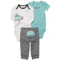 Carters Boys NB-24M 3pc Turtle Onesie Set (12M, Light Blue)