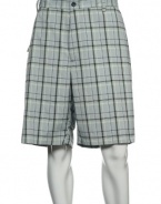 Izod Golf Men's Light Gray Plaid Flat Front Walking Shorts