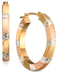 Stand-out style that shimmers and shines. These hoop earrings are crafted in 14k gold over sterling silver and sterling silver. Approximate diameter: 3/4 inch. Stand-out style that shimmers and shines. These hoop earrings are crafted in 14k gold over sterling silver and sterling silver. Approximate diameter: 3/4 inch.